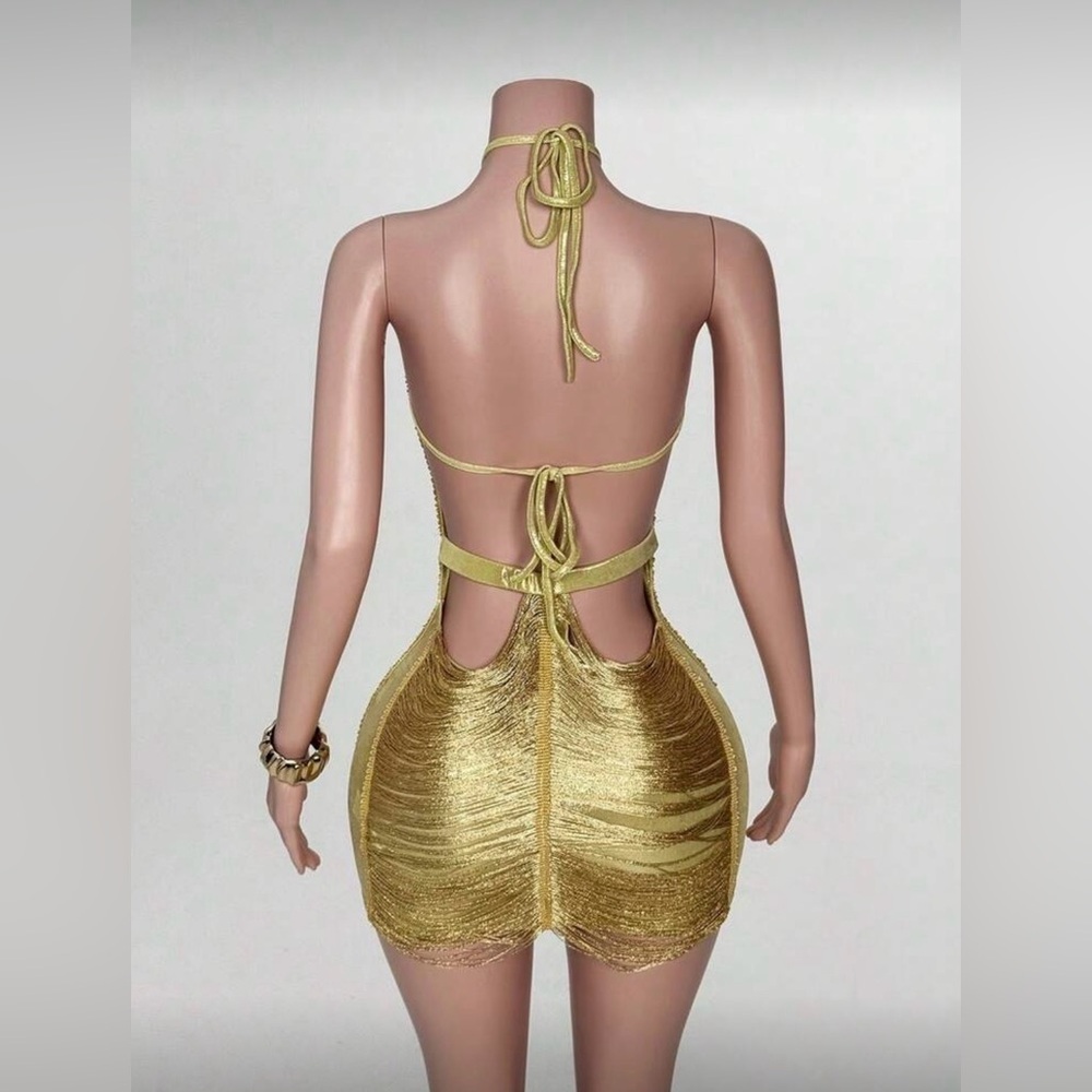 SHEIN Gold Halter Mini Dress - Picture 4 of 6